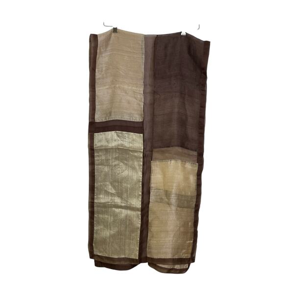Anichini by Diviya Silk Scarf Brown Cream Sheen Rectangle Sheer Panels 19x77in - Picture 2 of 10